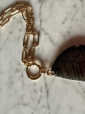 Banana Republic Gold Link Necklace with Dark brown resin Pendant